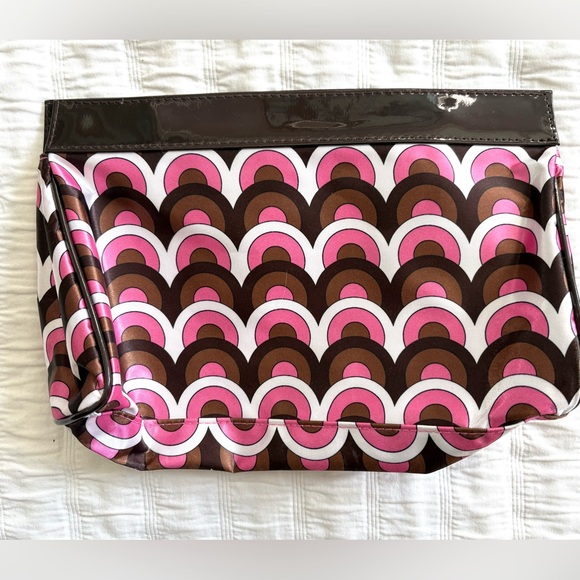 Milly for Clinique Cosmetic Case Pink and Brown Retro Pattern - Picture 3 of 5